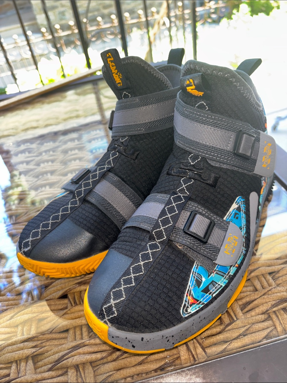 🆕 LeBron Black High-Top Sneakers with Yellow and Blue Accents